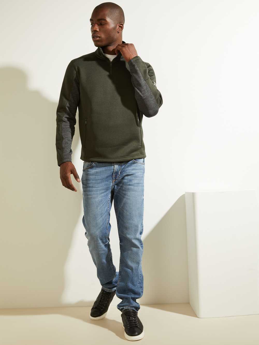 Green Men's Guess Runyon Fleece Half-Zip Pullover Australia Sale | 823RESQLU