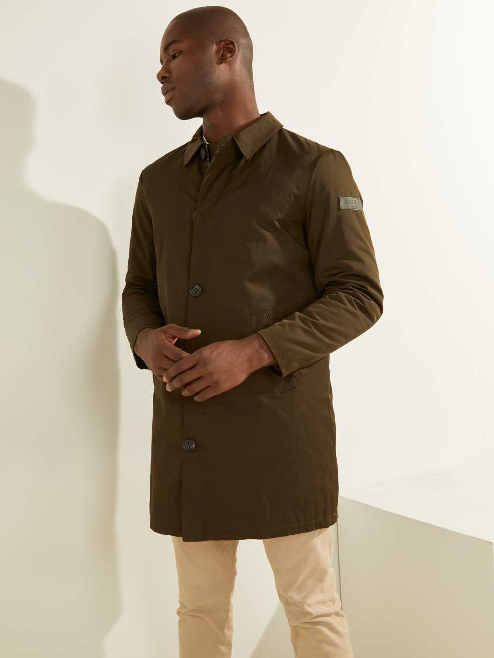 Green Men's Guess Zip-Up Raincoat Coats Australia Sale | 390GMCDHN