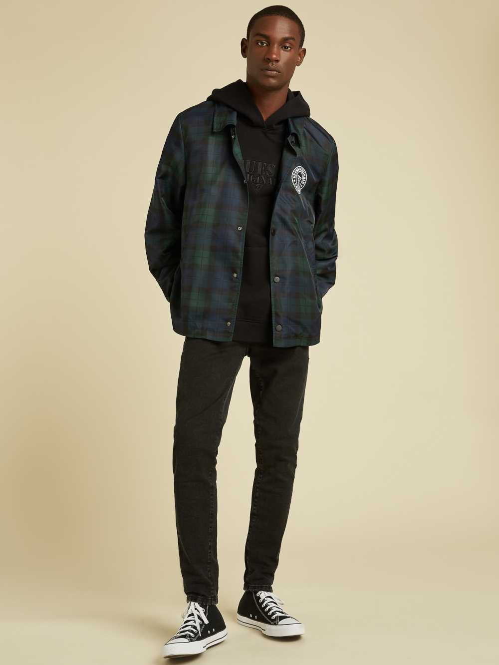 Green Multicolor Men's Guess Originals Plaid Coach Jackets Australia Sale | 758LBHQOU
