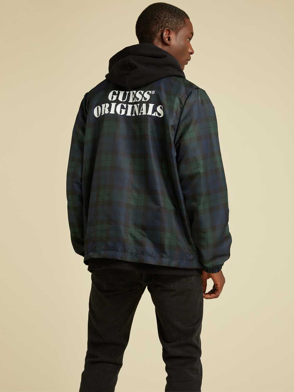 Green Multicolor Men's Guess Originals Plaid Coach Jackets Australia Sale | 758LBHQOU
