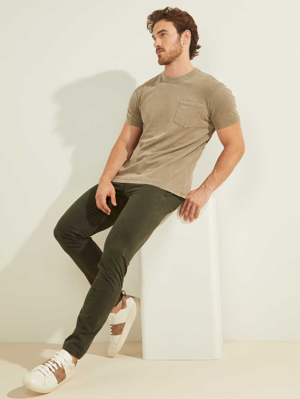 Green Multicolor Men's Guess Sueded Jersey T-shirt Australia Sale | 096DTECKP