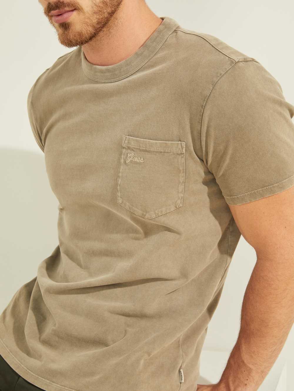 Green Multicolor Men's Guess Sueded Jersey T-shirt Australia Sale | 096DTECKP