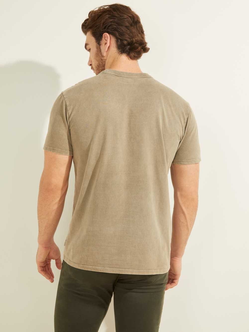 Green Multicolor Men's Guess Sueded Jersey T-shirt Australia Sale | 096DTECKP
