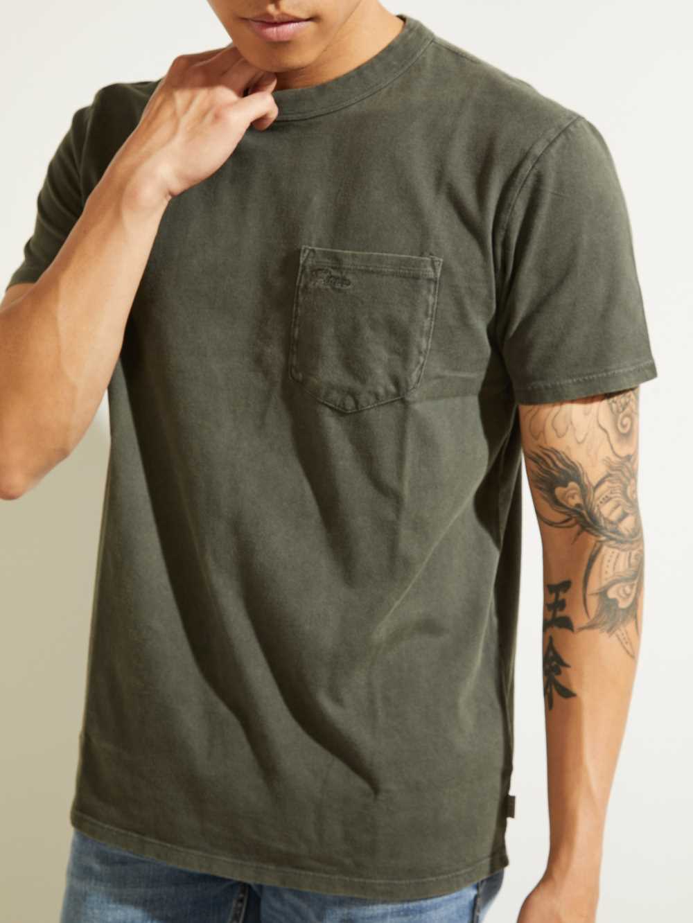 Green Multicolor Men's Guess Sueded Jersey T-shirt Australia Sale | 397DCNPGZ