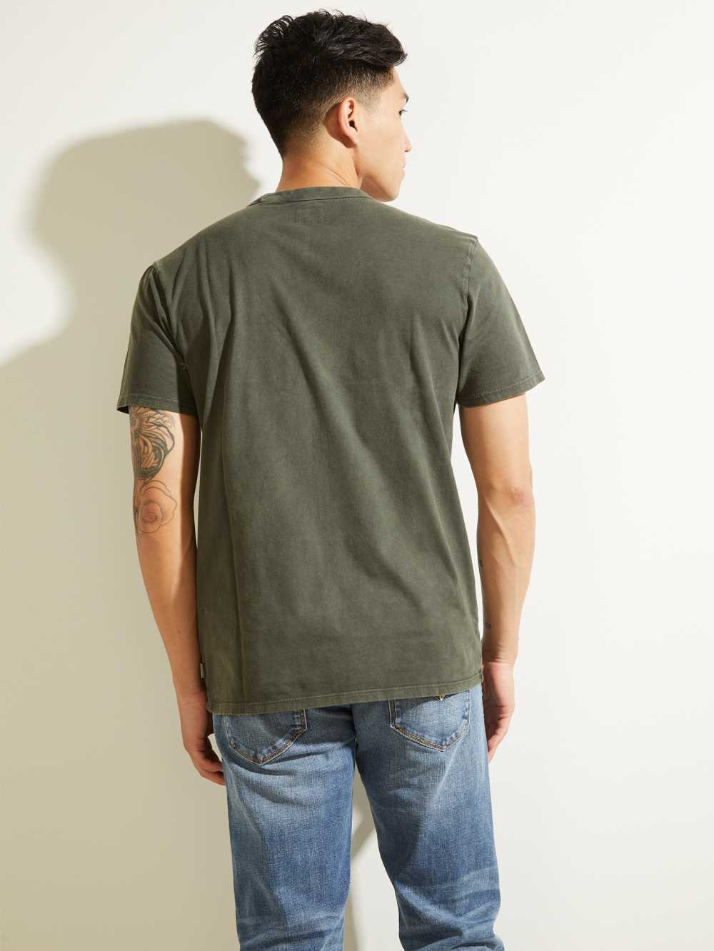 Green Multicolor Men's Guess Sueded Jersey T-shirt Australia Sale | 397DCNPGZ