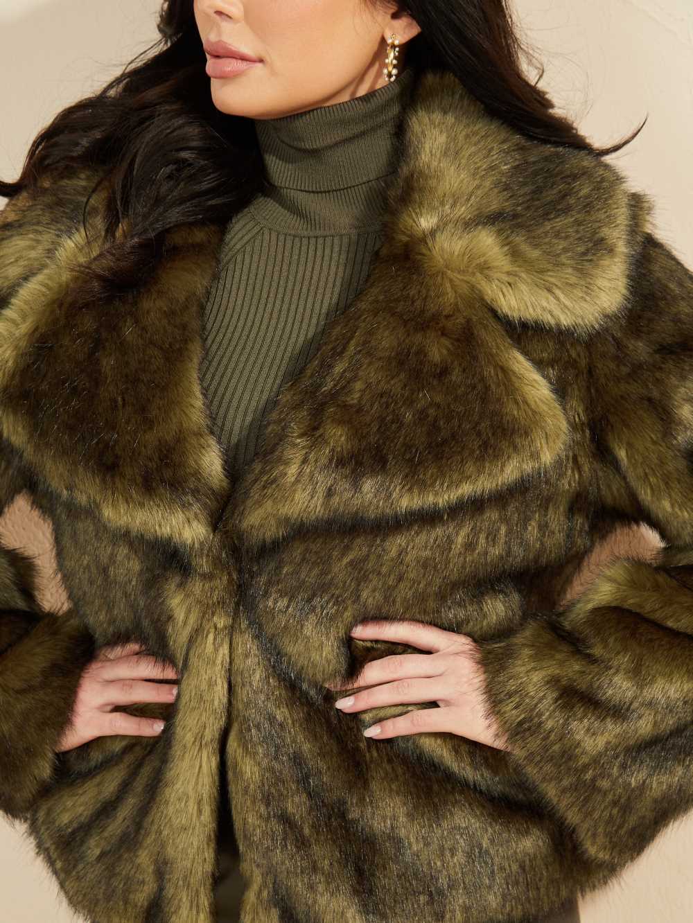 Green Multicolor Women's Guess Gwenda Faux-Fur Jackets Australia Sale | 170PUOVBY