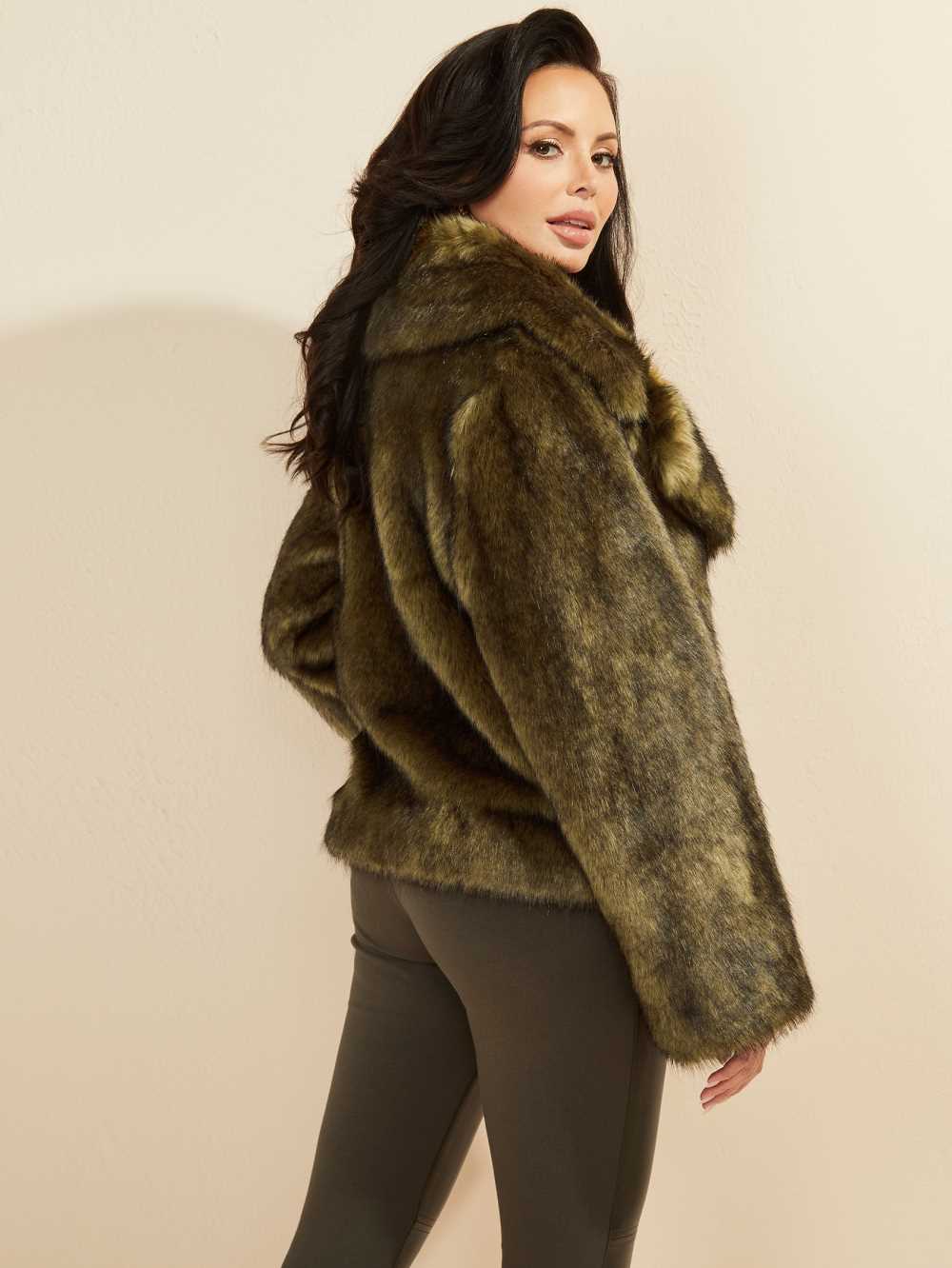 Green Multicolor Women's Guess Gwenda Faux-Fur Jackets Australia Sale | 170PUOVBY