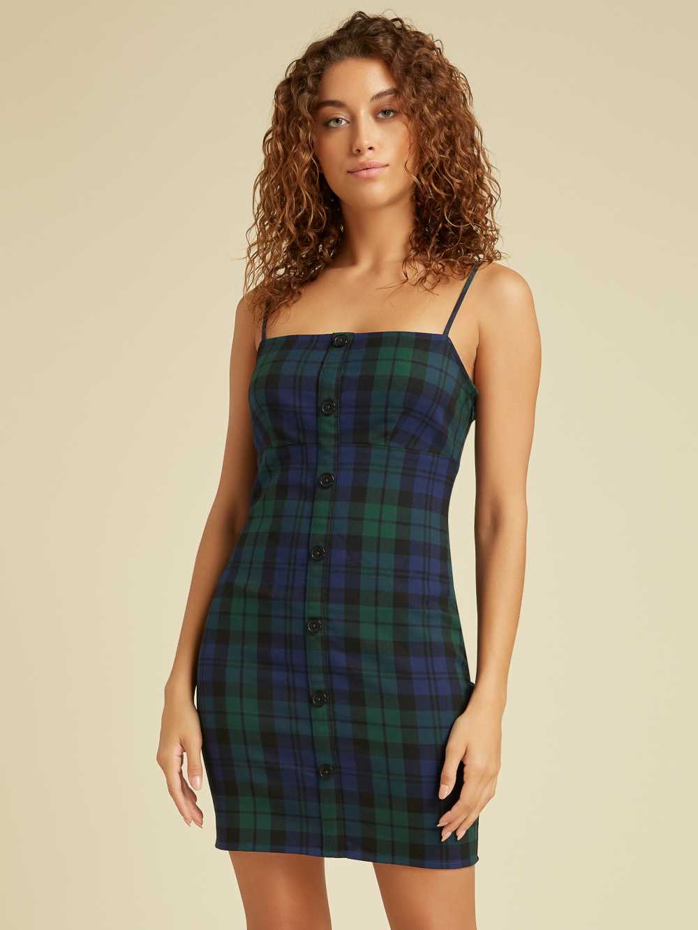 Green Multicolor Women\'s Guess Originals Plaid Dresses Australia Sale | 351FYQZNL
