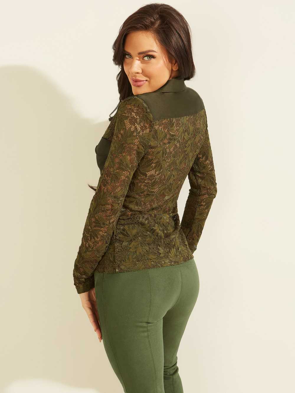 Green Women's Guess Corinne Lace Top Tops Australia Sale | 368TILKPE