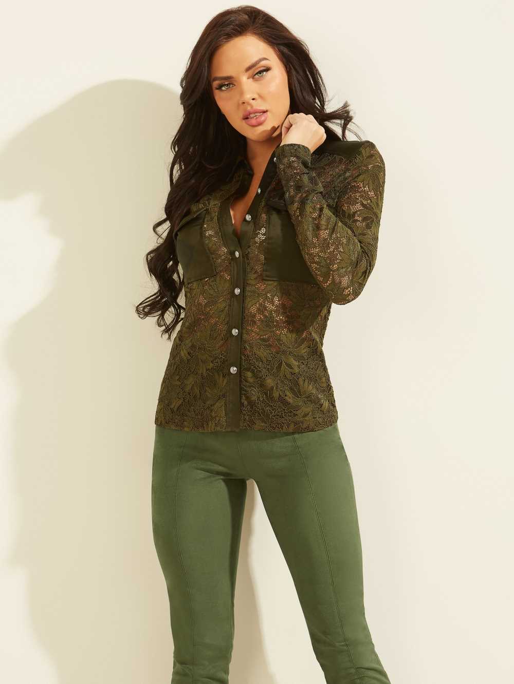 Green Women\'s Guess Corinne Lace Top Tops Australia Sale | 368TILKPE
