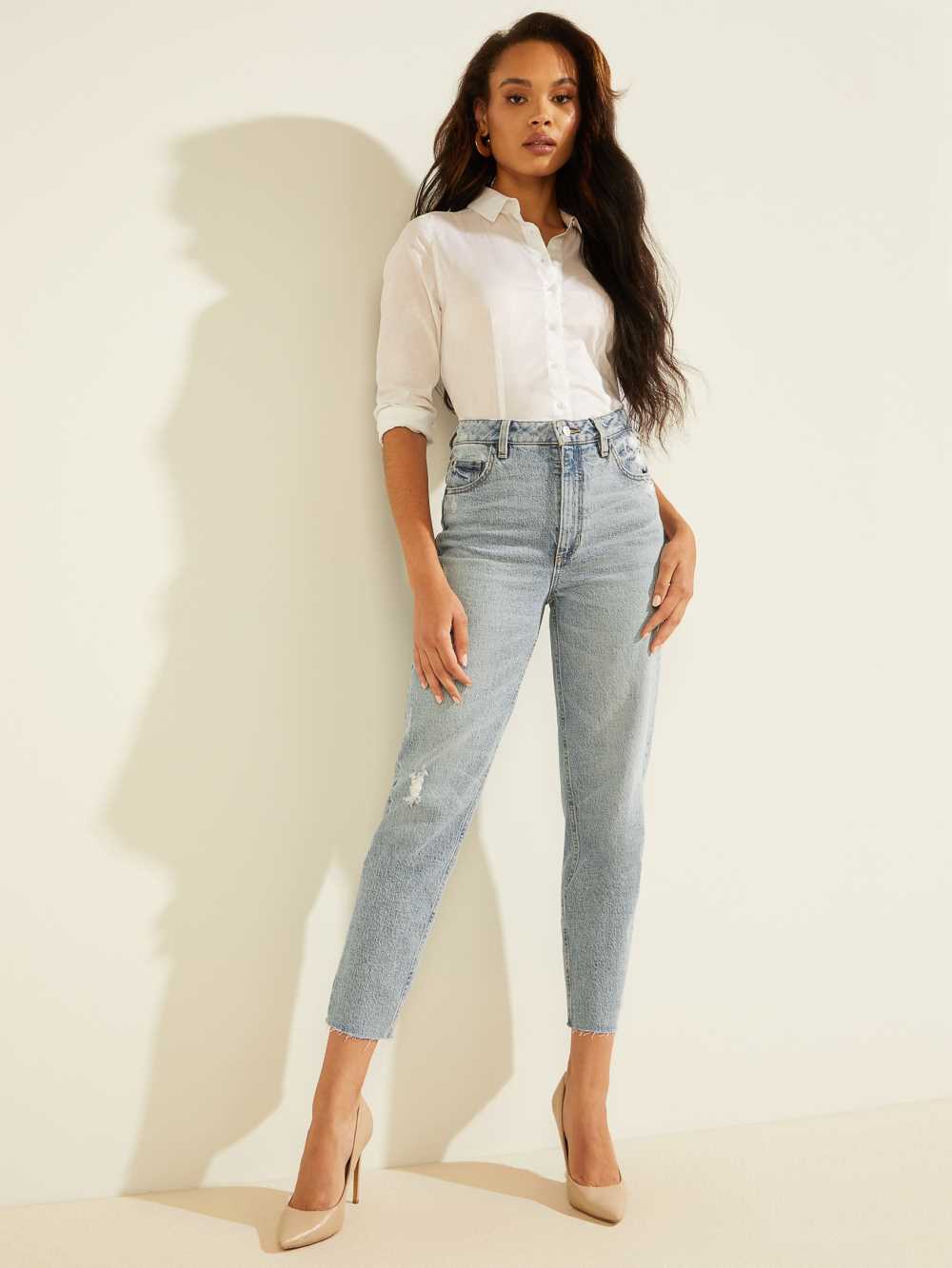 Grey Blue Women's Guess Eco Slim Mom Jeans Australia Sale | 019VHQUAS
