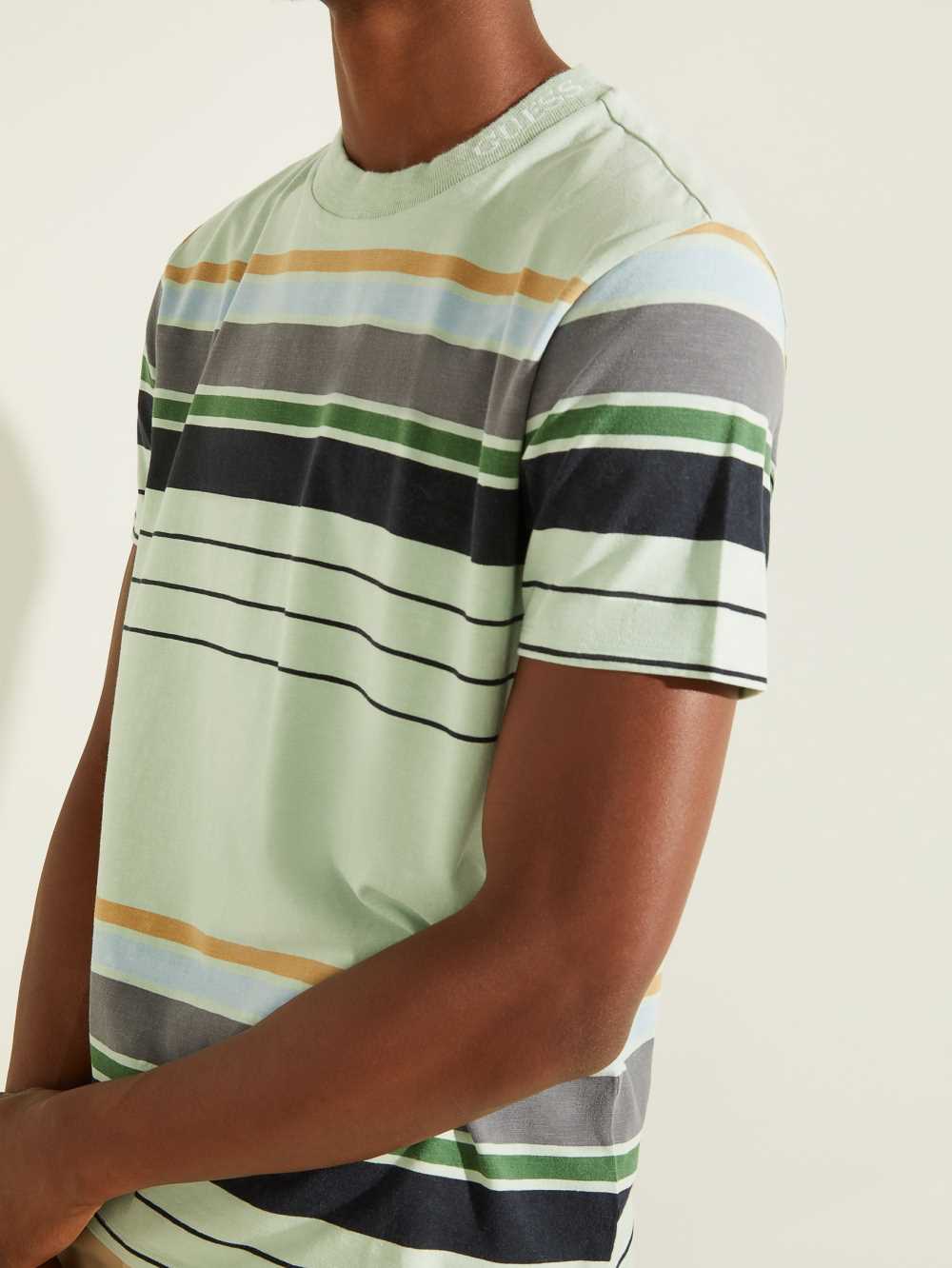 Grey Men's Guess Eli Acid Wash Stripe T-shirt Australia Sale | 519FPHJCN