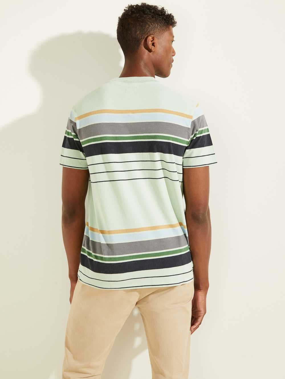 Grey Men's Guess Eli Acid Wash Stripe T-shirt Australia Sale | 519FPHJCN