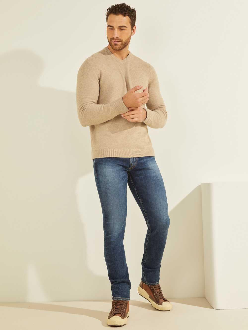 Grey Men's Guess Esmere Wool-Blend V-Neck Sweaters Australia Sale | 287LYBWRZ
