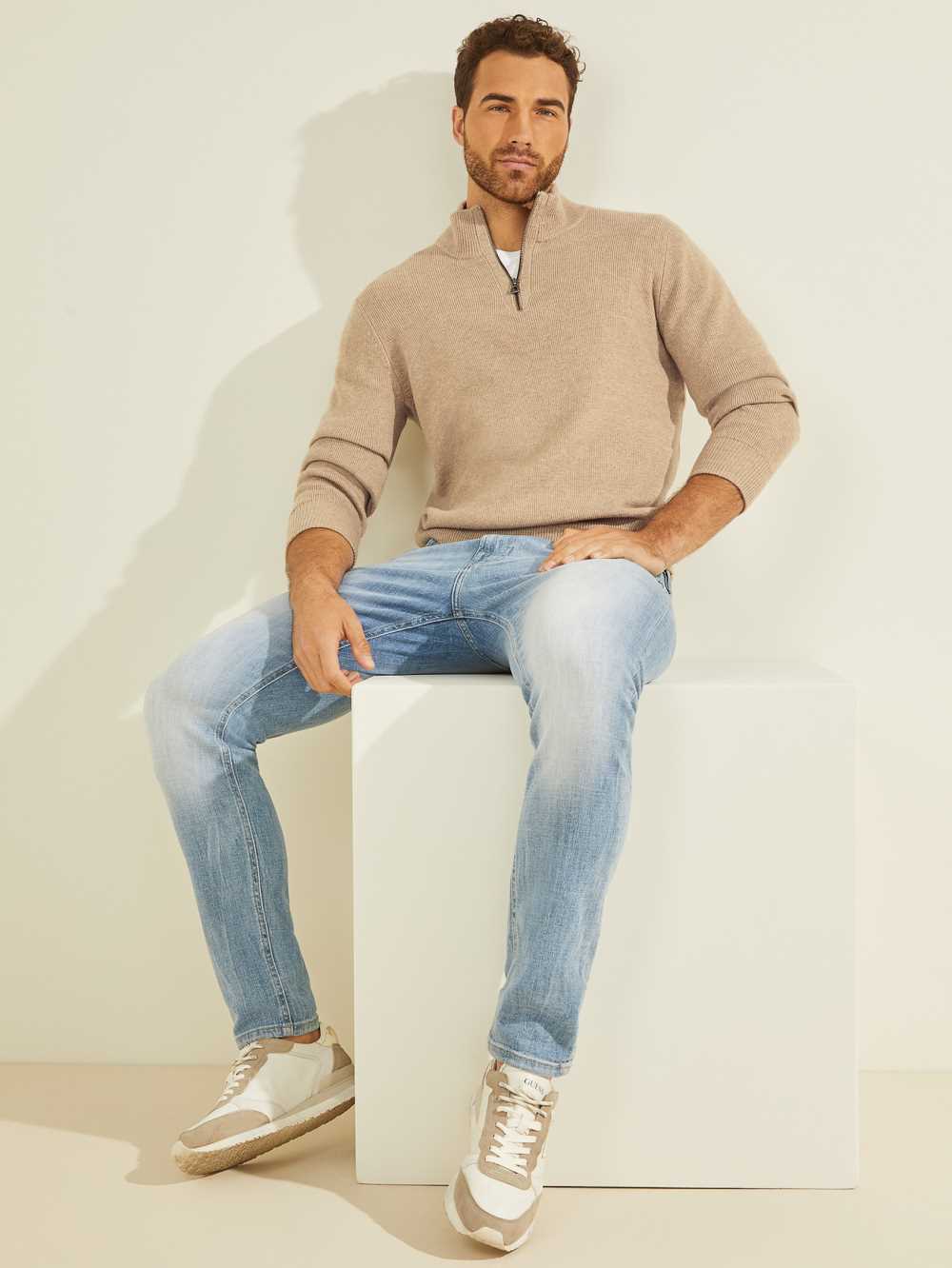 Grey Men's Guess Esmere Wool-Blend Zip Sweaters Australia Sale | 834ENYUHD