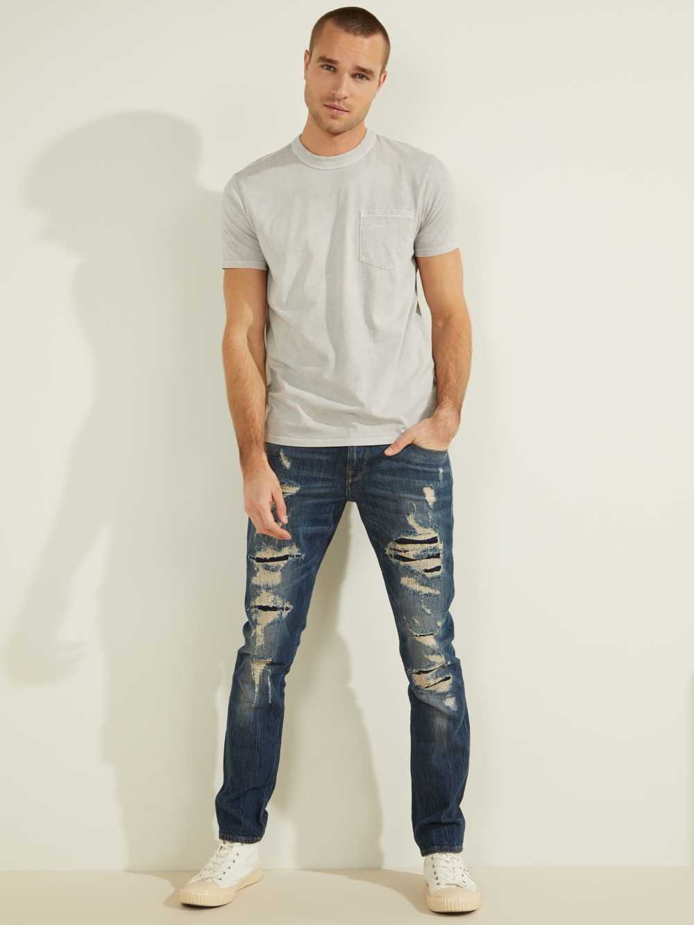 Grey Multicolor Men's Guess Sueded Jersey T-shirt Australia Sale | 710AVIZKJ