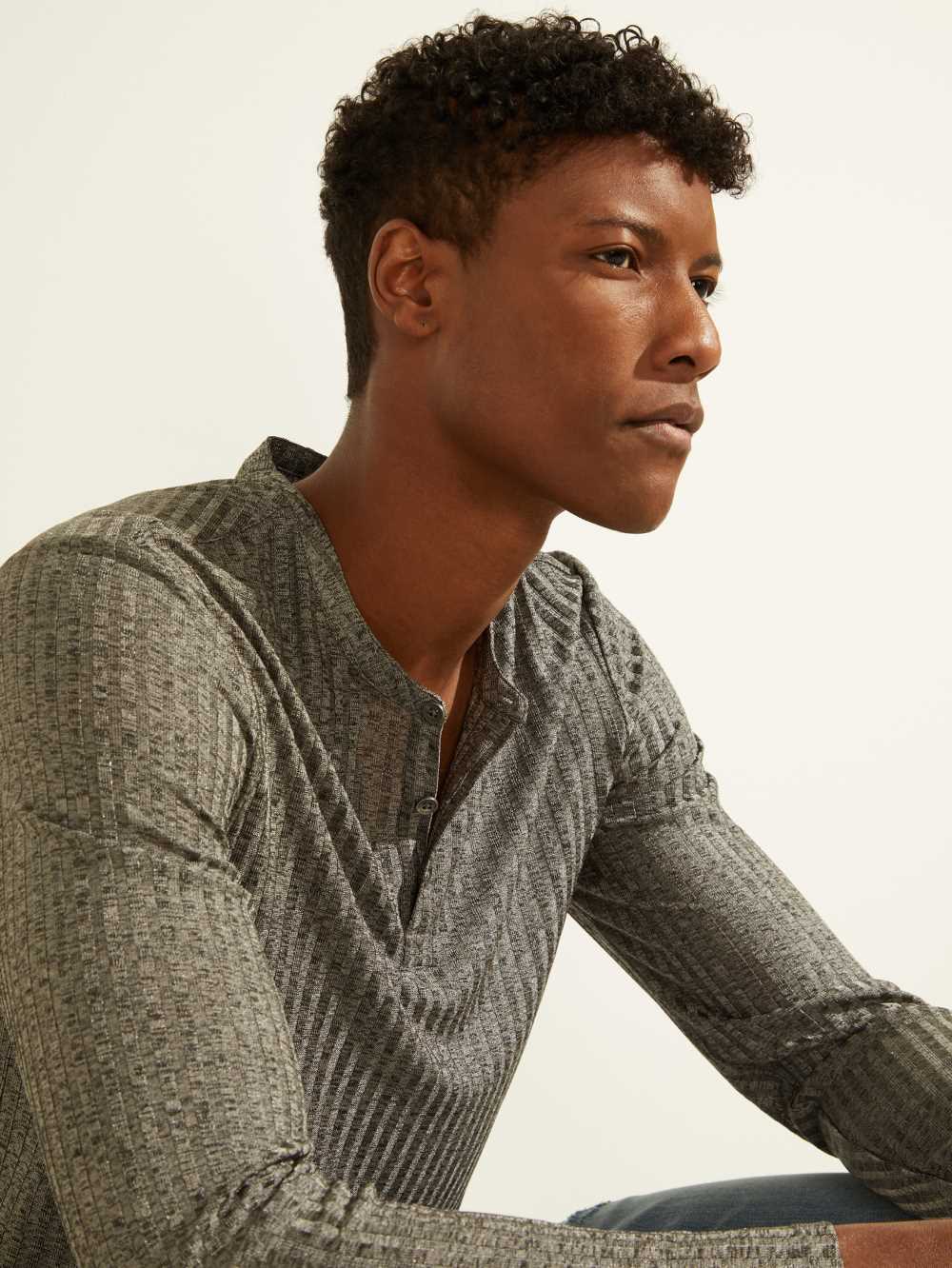 Grey Multicolor Men's Guess Warehouse Long-Sleeve Henley T-shirt Australia Sale | 390TZKVYR