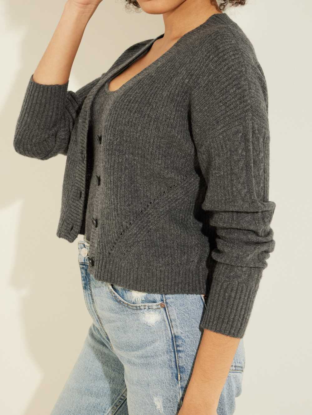 Grey Multicolor Women's Guess Serena Cable Knit Cardigan Australia Sale | 678KIQVAY