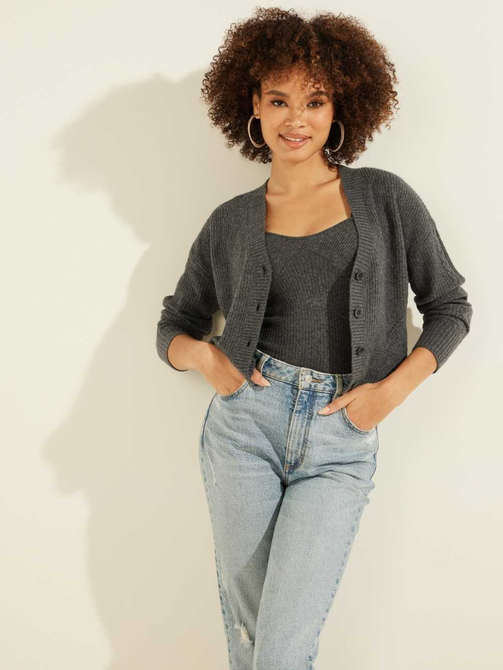 Grey Multicolor Women\'s Guess Serena Cable Knit Cardigan Australia Sale | 678KIQVAY