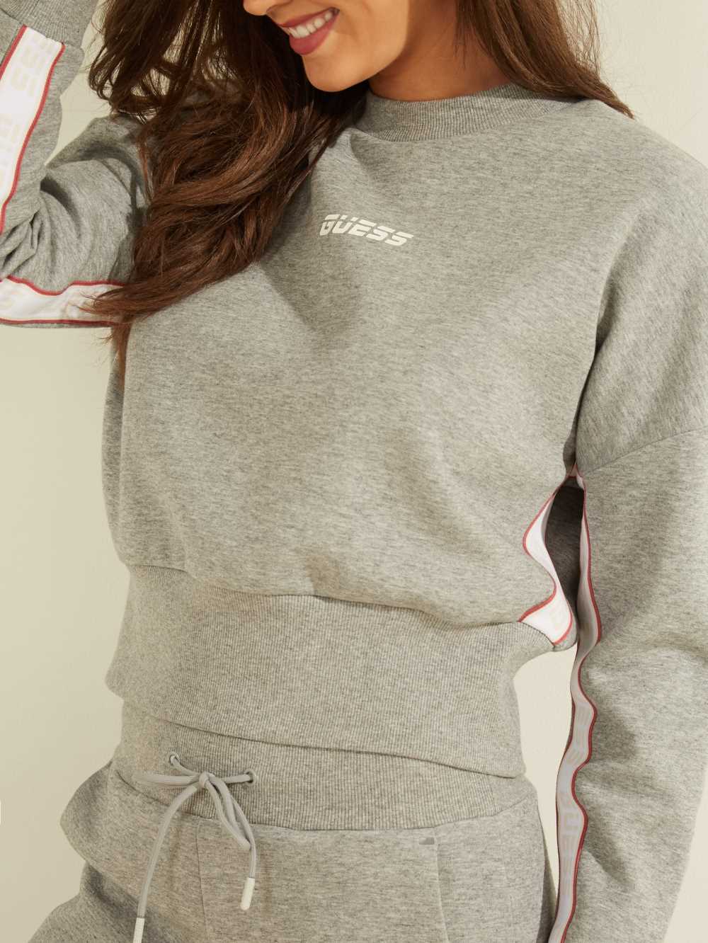Grey Women's Guess Logo Tape Mock-Neck Sweatshirt Australia Sale | 708TAEQKL