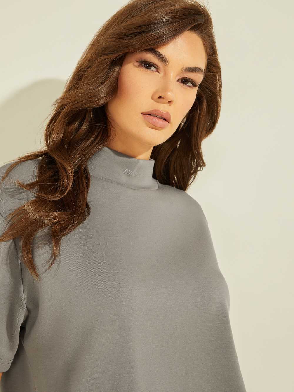 Grey Women's Guess Rik Mock-Neck T-shirt Australia Sale | 045UVPOKT