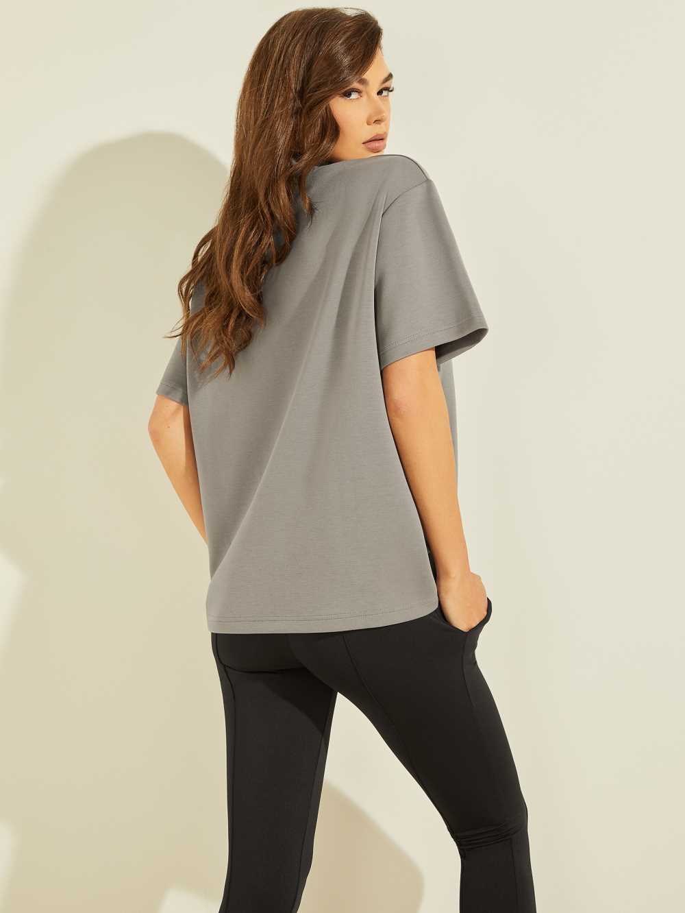 Grey Women's Guess Rik Mock-Neck T-shirt Australia Sale | 045UVPOKT