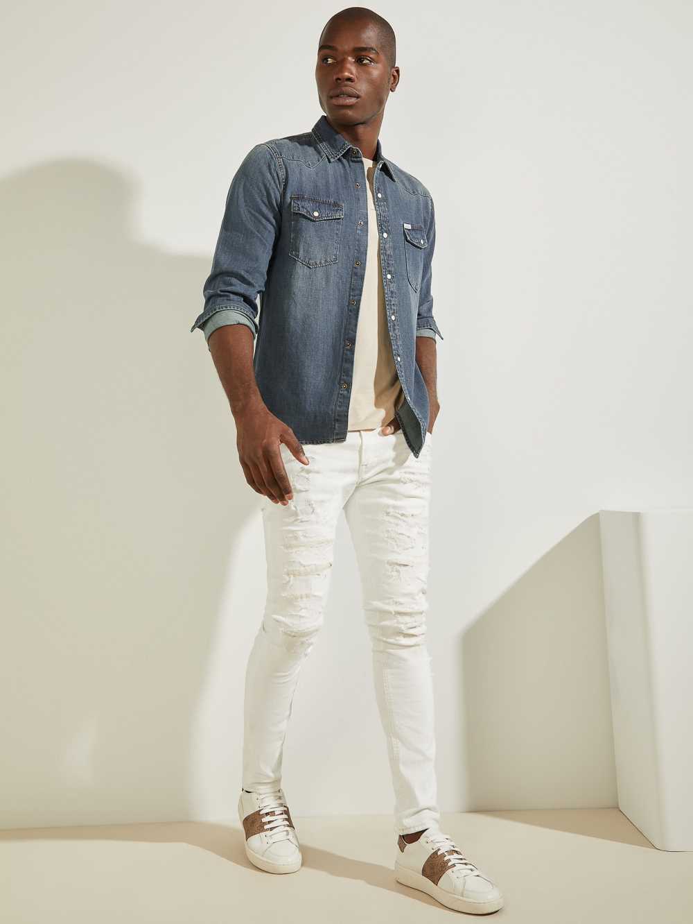 Indigo Men's Guess Denim Western Shirts Australia Sale | 310FCVBXE