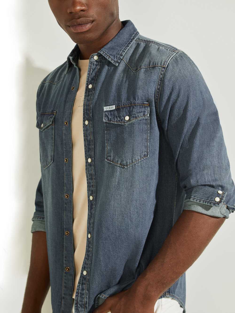 Indigo Men's Guess Denim Western Shirts Australia Sale | 310FCVBXE