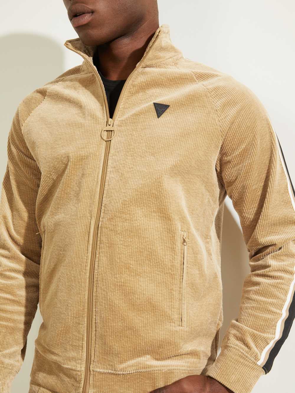 Khaki Men's Guess Myron Corduroy Zip-Up Jackets Australia Sale | 910UCTXIR