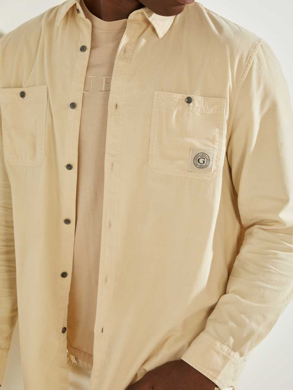 Khaki White Men's Guess Collins Corduroy Shirts Australia Sale | 256CBOPDR