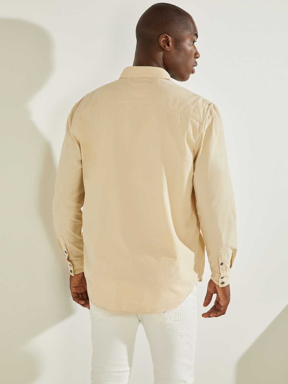 Khaki White Men's Guess Collins Corduroy Shirts Australia Sale | 256CBOPDR