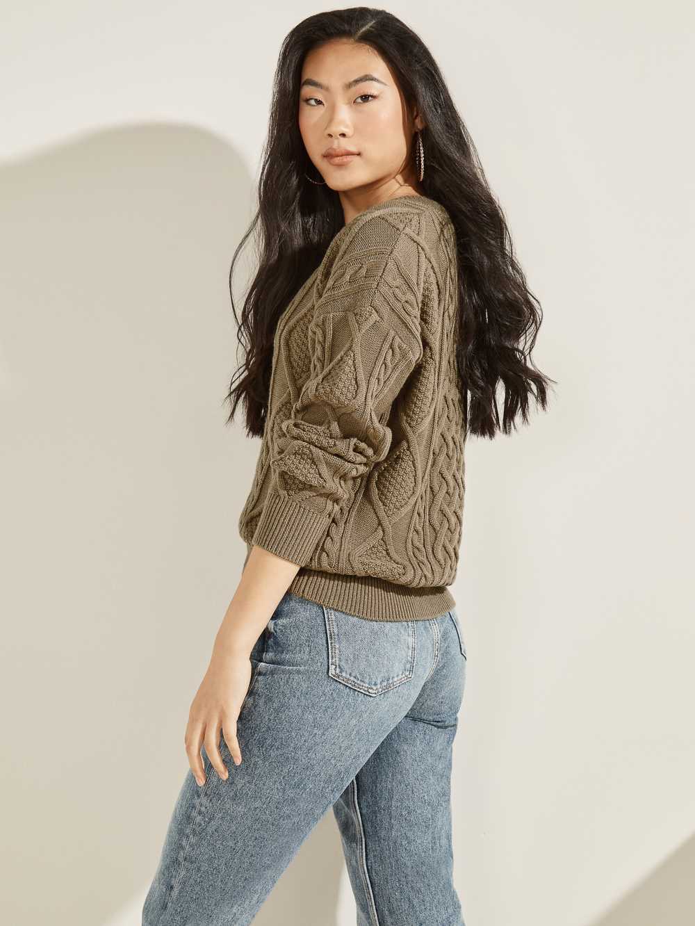 Khaki Women's Guess Noemi Cable Knit Sweaters Australia Sale | 874VSAWLC