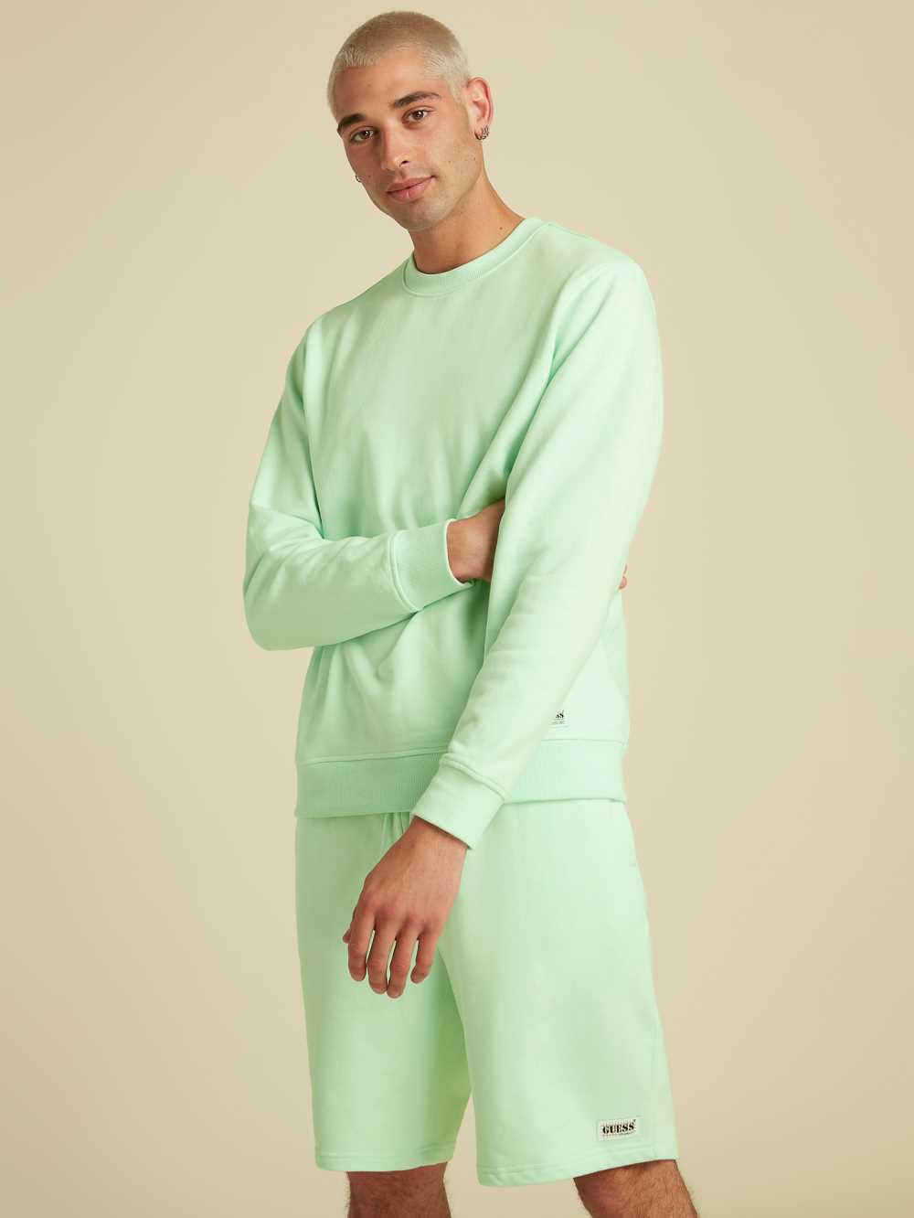 Light Blue Men\'s Guess Originals Kit Crewneck Pullover Sweatshirt Australia Sale | 953XYCHEJ