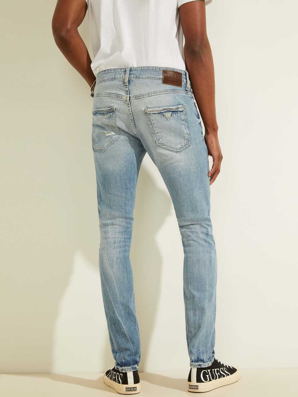 Light Blue Men's Guess Patchwork Skinny Jeans Australia Sale | 306HTNPYC