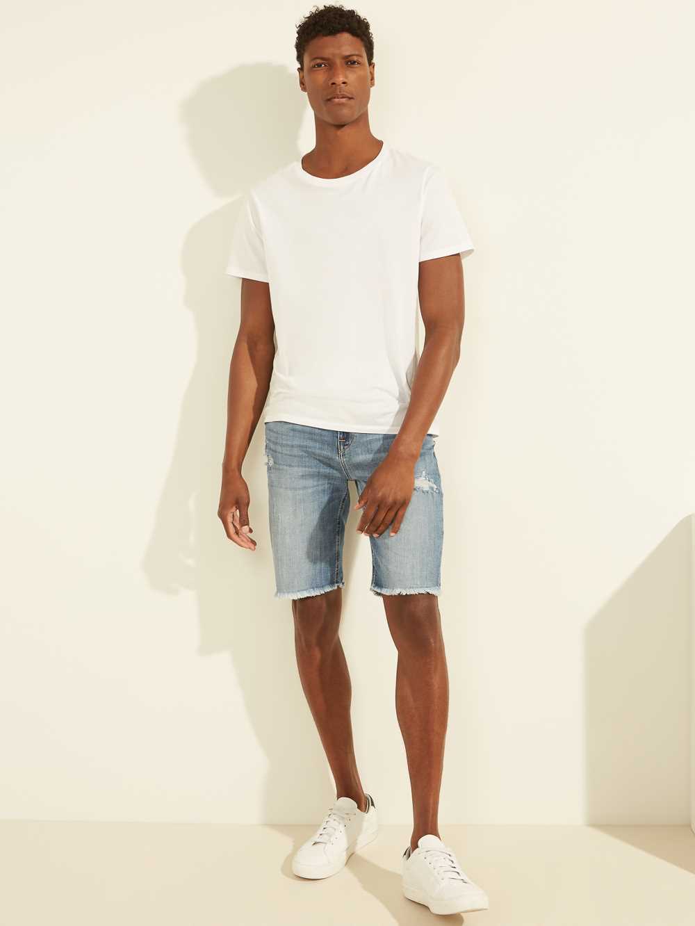Light Blue Men's Guess Slim Denim Shorts Australia Sale | 251KXEDAG