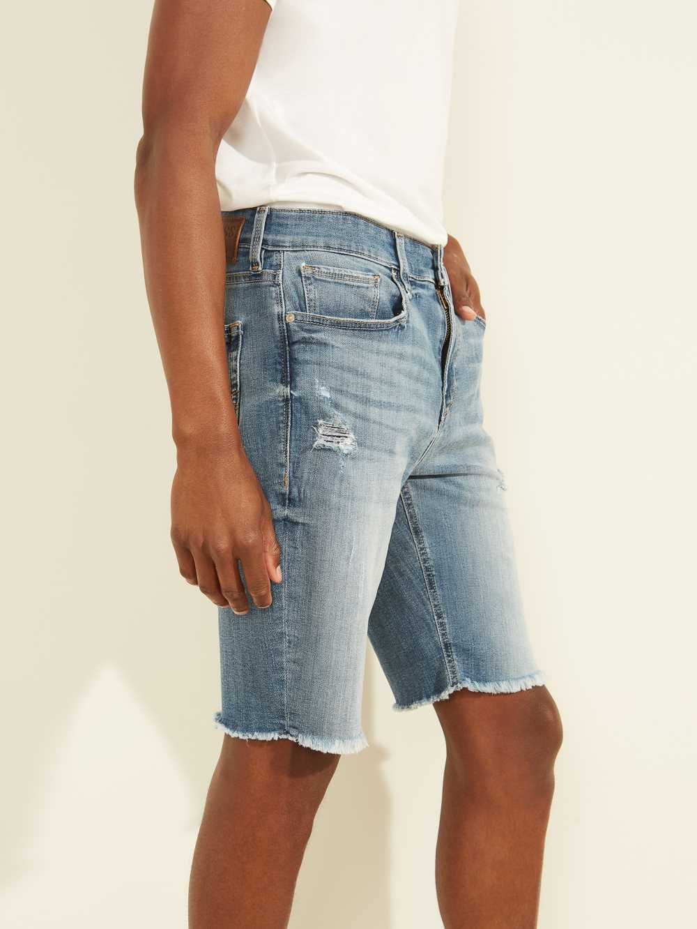 Light Blue Men's Guess Slim Denim Shorts Australia Sale | 251KXEDAG