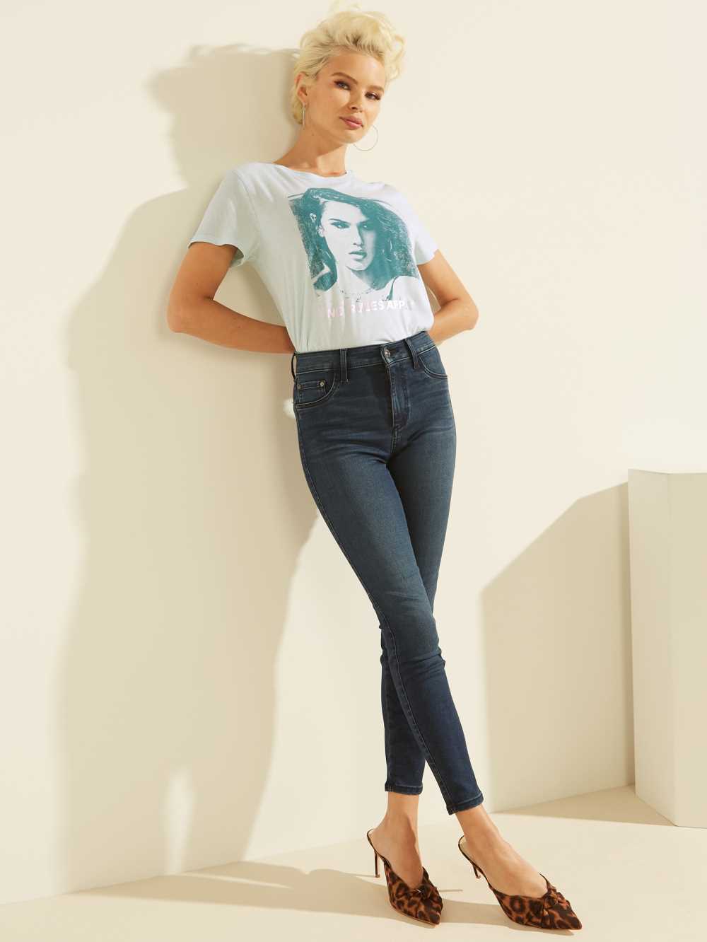 Light Blue Women's Guess Eco No Rules Easy T-shirt Australia Sale | 507IZSPUM