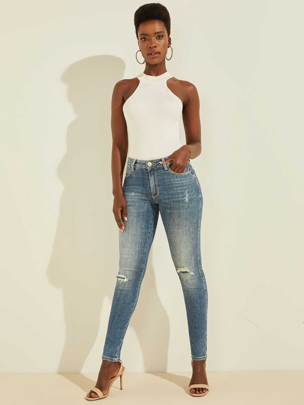 Light Blue Women's Guess Eco Sexy Curve Destroyed Jeans Australia Sale | 291PEABXF