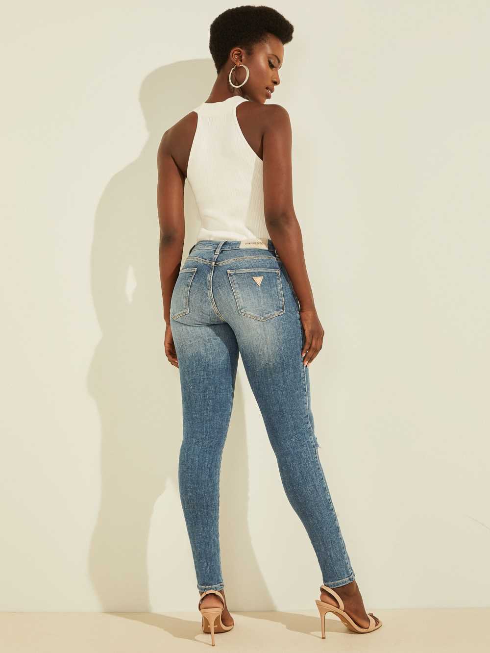 Light Blue Women's Guess Eco Sexy Curve Destroyed Jeans Australia Sale | 291PEABXF