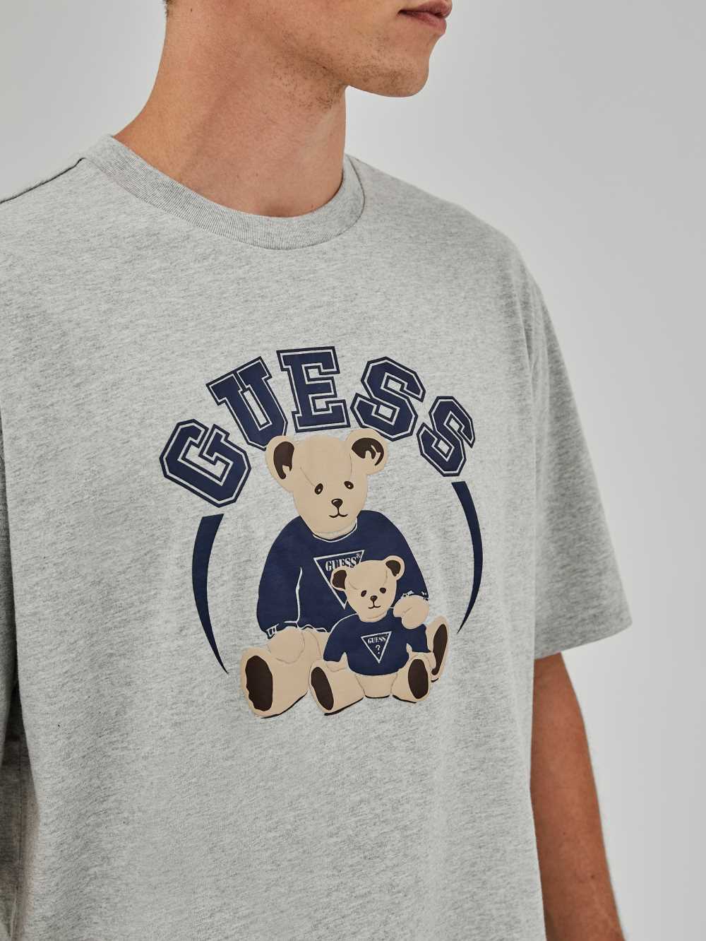 Light Grey Men's Guess Originals Bear T-shirt Australia Sale | 983UEJQRP