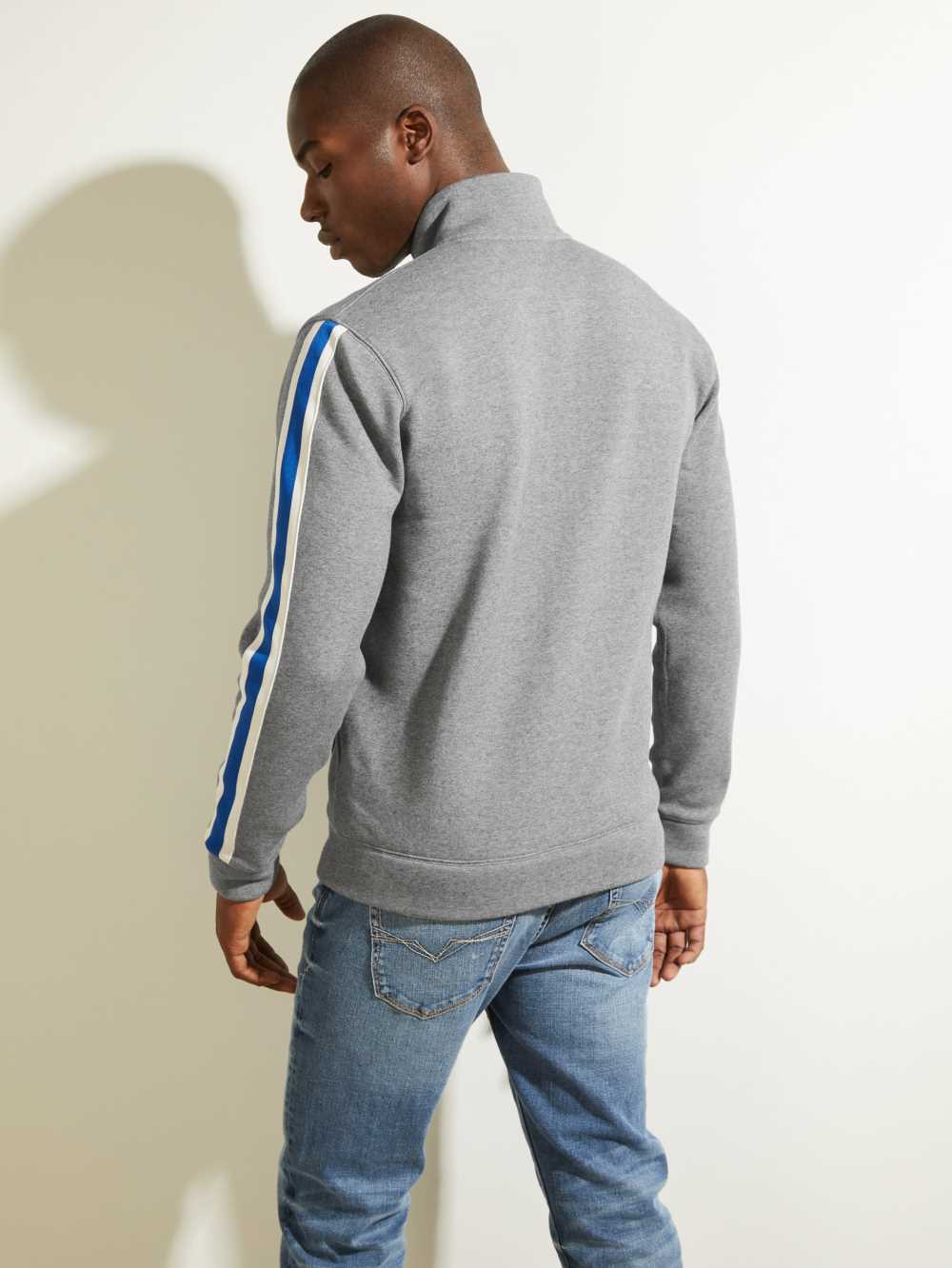 Light Grey Men's Guess Side Stripe Zip-Up Jackets Australia Sale | 624AYGBMH