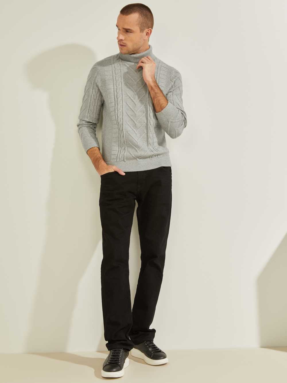 Light Grey Multicolor Men's Guess Liam Mixed Cable Turtleneck Sweaters Australia Sale | 752OXFEDQ