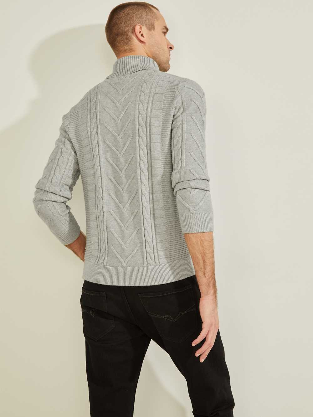 Light Grey Multicolor Men's Guess Liam Mixed Cable Turtleneck Sweaters Australia Sale | 752OXFEDQ