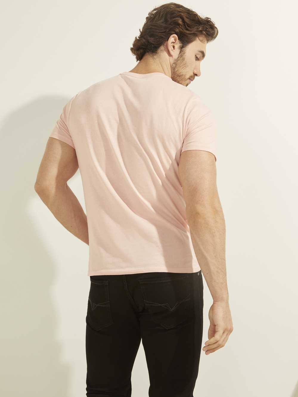 Light Pink Men's Guess Eco Logo T-shirt Australia Sale | 674JKBQGO