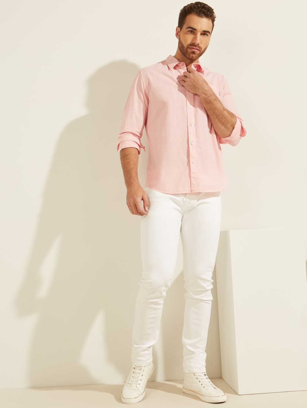 Light Pink Multicolor Men's Guess Laguna Washed Shirts Australia Sale | 213MOICZR