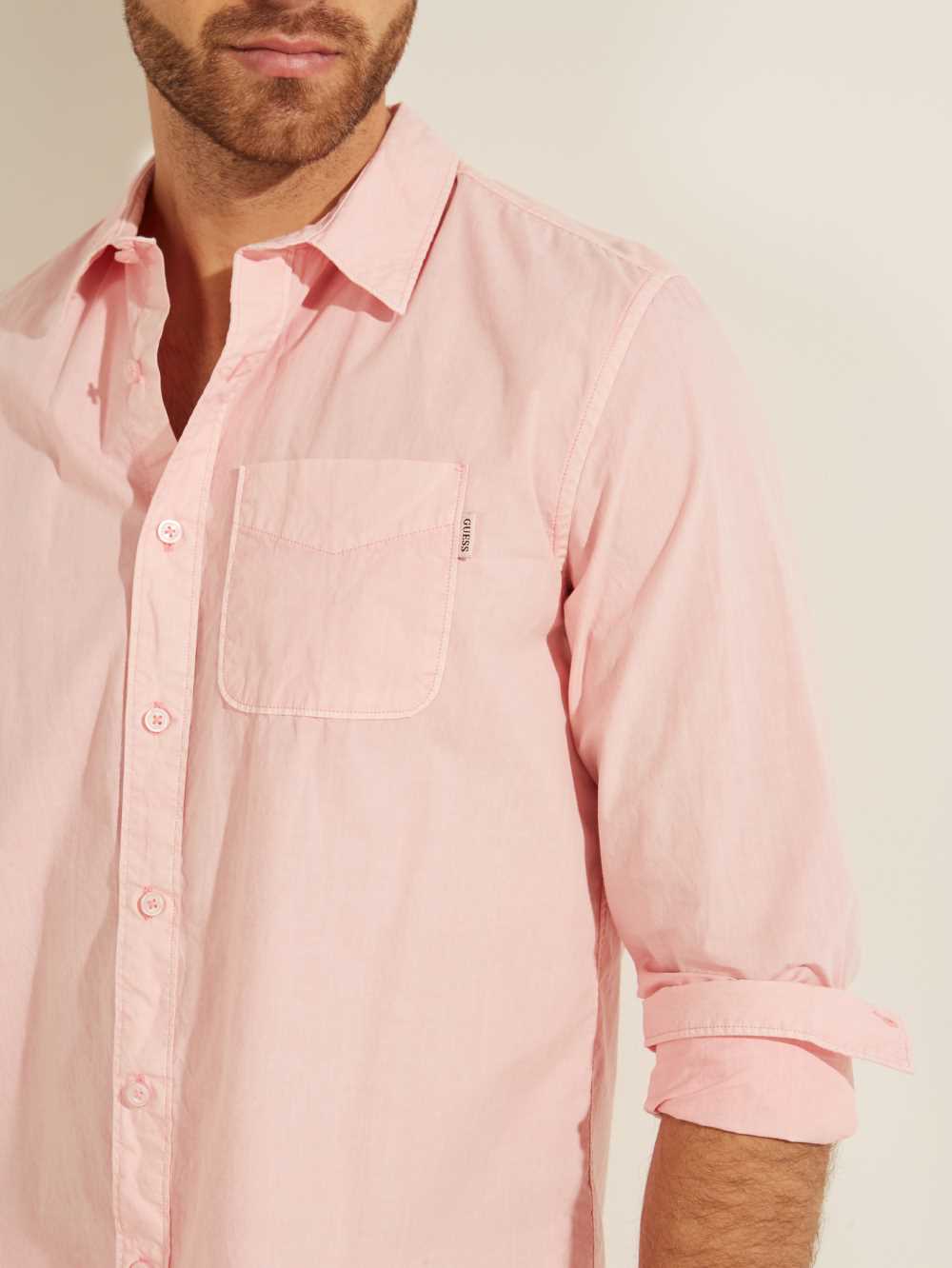 Light Pink Multicolor Men's Guess Laguna Washed Shirts Australia Sale | 213MOICZR