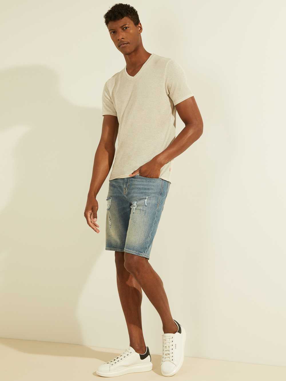 Light Wash Men's Guess Slim Denim Shorts Australia Sale | 903SIKCYJ