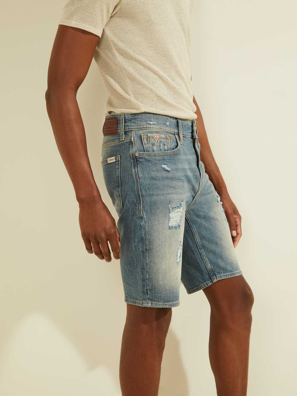 Light Wash Men's Guess Slim Denim Shorts Australia Sale | 903SIKCYJ