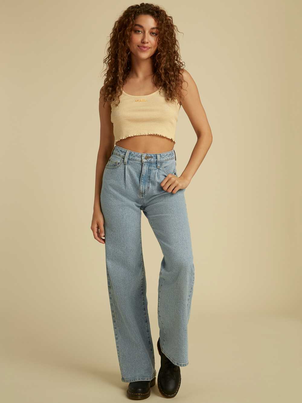 Mango Yellow Multicolor Women's Guess Originals Lettuce Ribbed Tank Top Australia Sale | 786QAZWGM