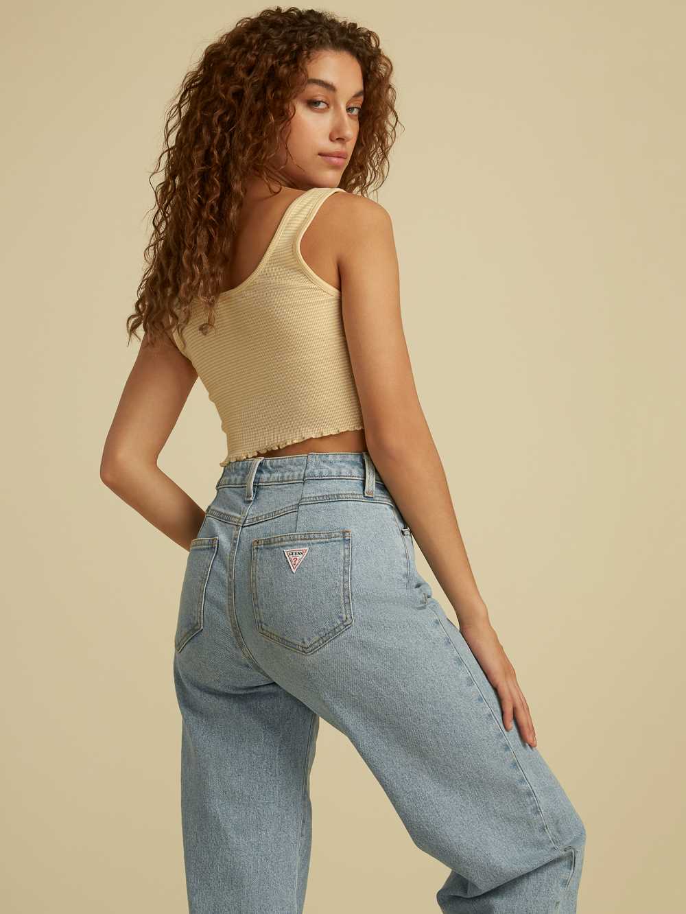 Mango Yellow Multicolor Women's Guess Originals Lettuce Ribbed Tank Top Australia Sale | 786QAZWGM